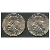 1963 and 1963-D Franklin Half Dollars AU/BU