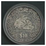 1999 Singapore $10 Proof .999 Silver Coin 2 ozt