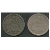 1854 and 1876-S Seated Liberty Quarters