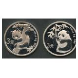(0.5 ozt TW) 2- 2007 3Yn China Pandas .999 Silver