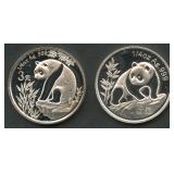 (0.5 ozt TW) 2- 2007 3Yn China Pandas .999 Silver