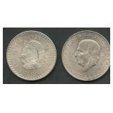 (1.89 ozt TW) 2- Mexico 5 Pesos .900 Silver Coins