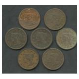 7- Mixed 1842 and 1843 Braided Hair Large Cents