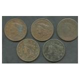 5- Mixed Coronet Head Large Cents