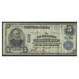 1902 $5 National Bank Note Plain Kutztown PA