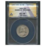 1893 Isabella Commem Quarter ANACS AU58 DET