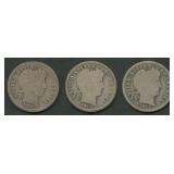 3- 1913-S Liberty Head Barber Dimes