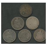 6- Mixed Seated Liberty Dimes