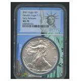 2021 ASE Silver Eagle Heraldic T-1 NGC MS 70