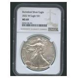 2022-W ASE Burnished Silver Eagle NGC MS 69