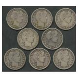 8- Mixed Liberty Head Barber Quarters