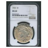 1922 Peace Silver Dollar NGC MS 60