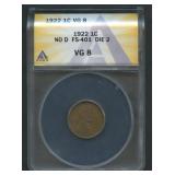 1922 No D Lincoln Head Cent ANACS VG8