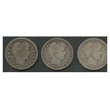 3- Mixed Liberty Head Barber Quarters