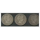 3- Mixed Liberty Head Barber Quarters