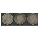 3- Mixed Liberty Head Barber Quarters
