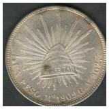 1909 Mexico 1 Peso Cap & Rays .903 Silver