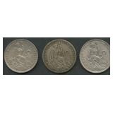 (2.37 ozt TW) 3- Peru 1 Sol .500 Silver Coins