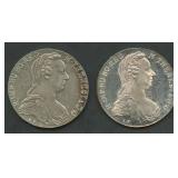 (1.8 ozt TW) 2- 1780 Austria 1 Thalers .833 Silver