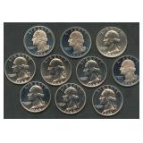 10 Proof Washington Silver Quarters