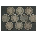 10- Mixed Mintmarked Liberty Head Barber Dimes