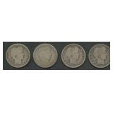 4- Mixed Liberty Head Barber Quarters