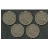 5 Three Cent Nickels