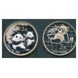 (0.5 ozt TW) 2- 2007 China 3Yn Pandas .999 Silver