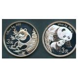 (0.5 ozt TW) 2- 2007 China 3Yn Pandas .999 Silver
