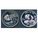 (0.5 ozt TW) 2- 2007 China 3Yn Pandas .999 Silver