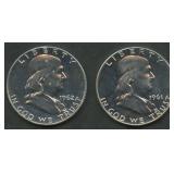 1961 and 1962 Proof Franklin Half Dollars