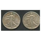 2- 1941 Walking Liberty Half Dollars Better Grade