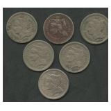 6- Mixed Three Cent Nickels