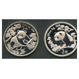 2- 2007 3Yn China Pandas .999 Silver 0.25 ozt