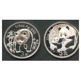 2- 2007 3Yn China Pandas .999 Silver 0.25 ozt