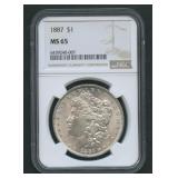 1887 Morgan Silver Dollar NGC MS 65