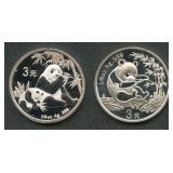 2- 2007 3Yn China Pandas .999 Silver 0.25 ozt