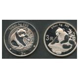 2- 2007 3Yn China Pandas .999 Silver 0.25 ozt