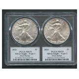 2- 2021 ASE Silver Eagles PCGS MS 70 First Strike