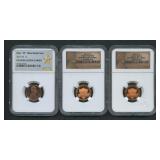 3- Mixed Lincoln Memorial Cents NGC Graded