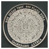 Mexico Aztec Calendar .999 Silver Round 2 ozt
