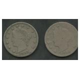 2- 1883 With Cents Liberty Head V Nickels