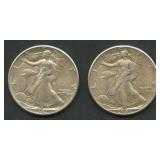 2- 1941 Walking Liberty Half Dollars Better Grade