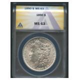 1890 Morgan Silver Dollar ANACS MS 63