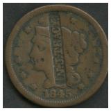 1845 Braided Hair Large Cent Counterstamped