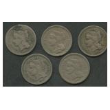 5- Mixed Three Cent Nickels