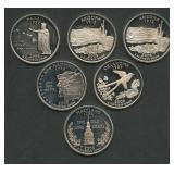 6- Mixed 'S' Silver PF Washington State Quarters