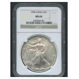 1996 ASE Silver Eagle NGC MS 64