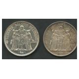 2- France 1968 10 Francs .900 Silver 1.61 ozt TW