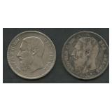 2- Belgium 5 F .900 Silver Coins 1.58 ozt TW